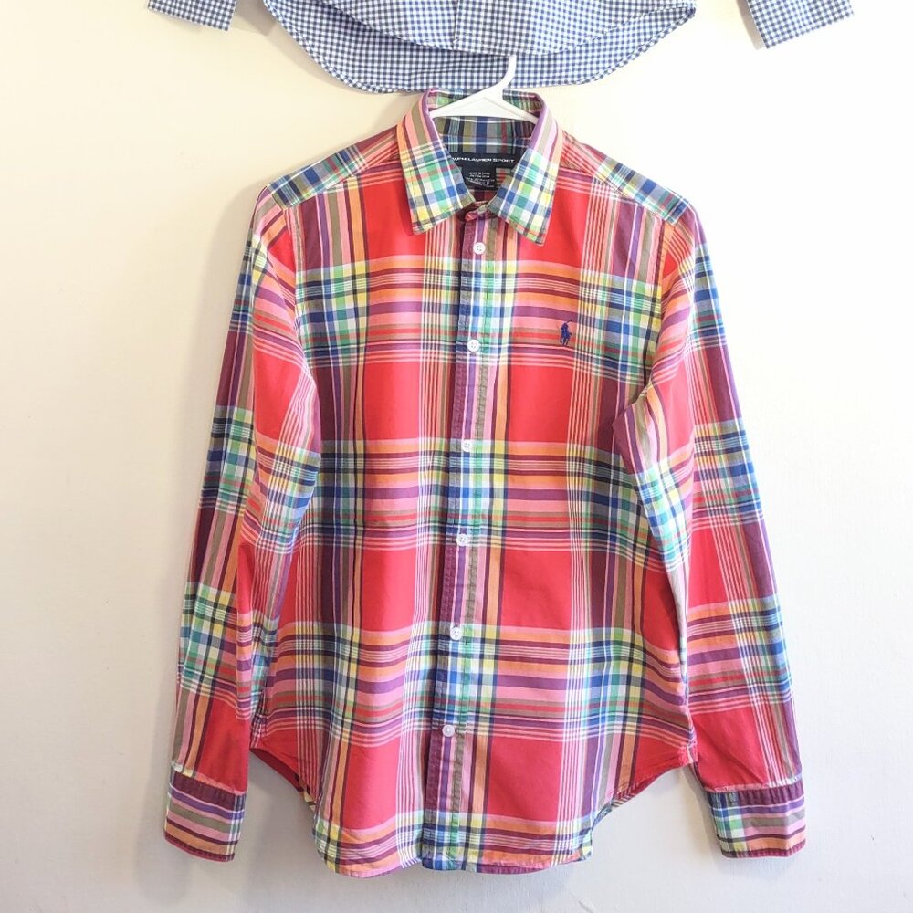 2 Boy's Ralph Lauren Button-Up Shirts Check & Plaid Long Sleeve  Boy Sz 10/12 - Picture 7 of 15